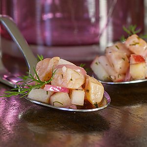 Ceviche vom Saibling mit Apfel und Zitrone