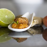 Panko-Garnelen auf Aprikosenchutney