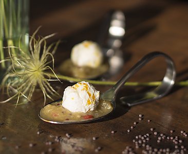 Rhabarberchutney mit Ziegenfrischkäse